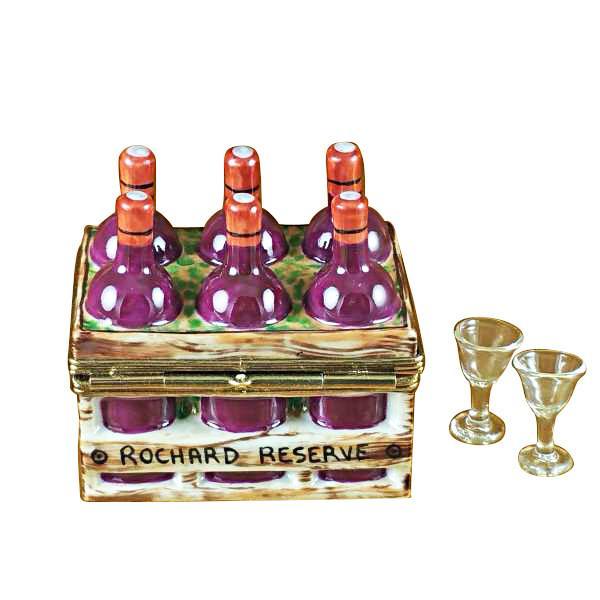 Wine Bottles In Crate With Two Glasses Limoges Box by Rochard™-Limoges Box-Rochard-Top Notch Gift Shop