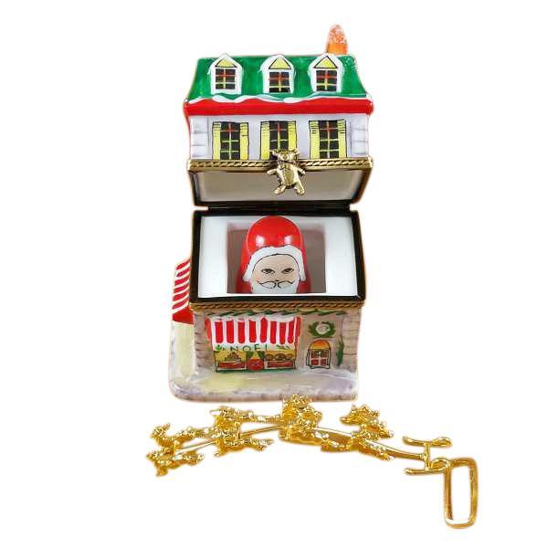 House With Santa And Brass Reindeer Limoges Box by Rochard™-Limoges Box-Rochard-Top Notch Gift Shop