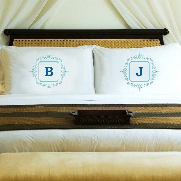 Initial Motif Couples' Personalized Pillowcases - Blue-Pillow Case-JDS Marketing-Top Notch Gift Shop