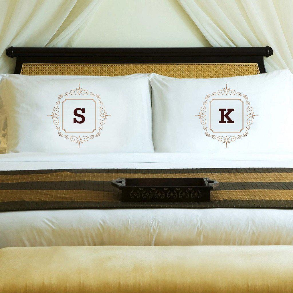 Initial Motif Couples' Personalized Pillowcases - Brown-Pillow Case-JDS Marketing-Top Notch Gift Shop