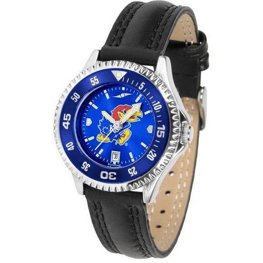 Kansas Jayhawks Ladies Competitor Ano Poly/Leather Band Watch w/ Colored Bezel-Watch-Suntime-Top Notch Gift Shop