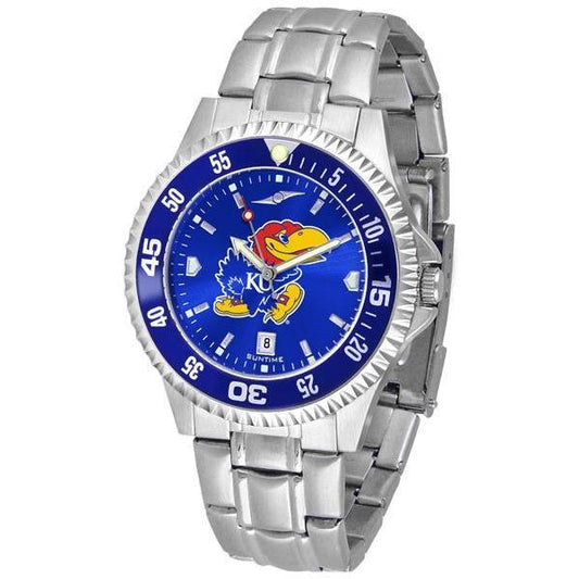 Kansas Jayhawks Mens Competitor AnoChrome Steel Band Watch w/ Colored Bezel-Watch-Suntime-Top Notch Gift Shop