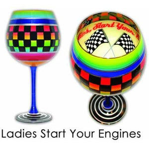 Ladies Start Your Engines Hand Painted Wine Glass-Wine Glass-Reverz-Art-Top Notch Gift Shop