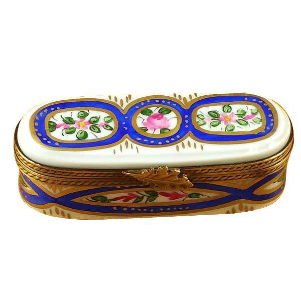 Long Oval With Blue And Flowers Limoges Box by Rochard™-Limoges Box-Rochard-Top Notch Gift Shop