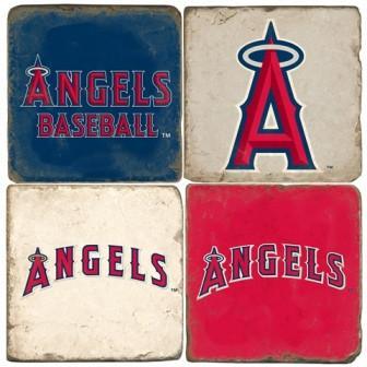 Los Angeles Angels Italian Marble Coasters with Wrought Iron Holder (set of 4)-Coasters-Studio Vertu-Top Notch Gift Shop