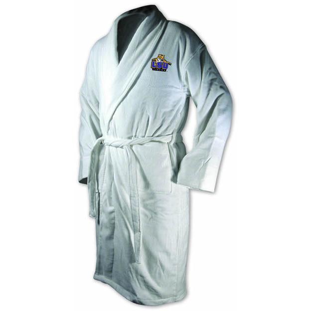 Louisiana State Tigers Men's White Terrycloth Bathrobe-Bathrobe-Wincraft-Top Notch Gift Shop