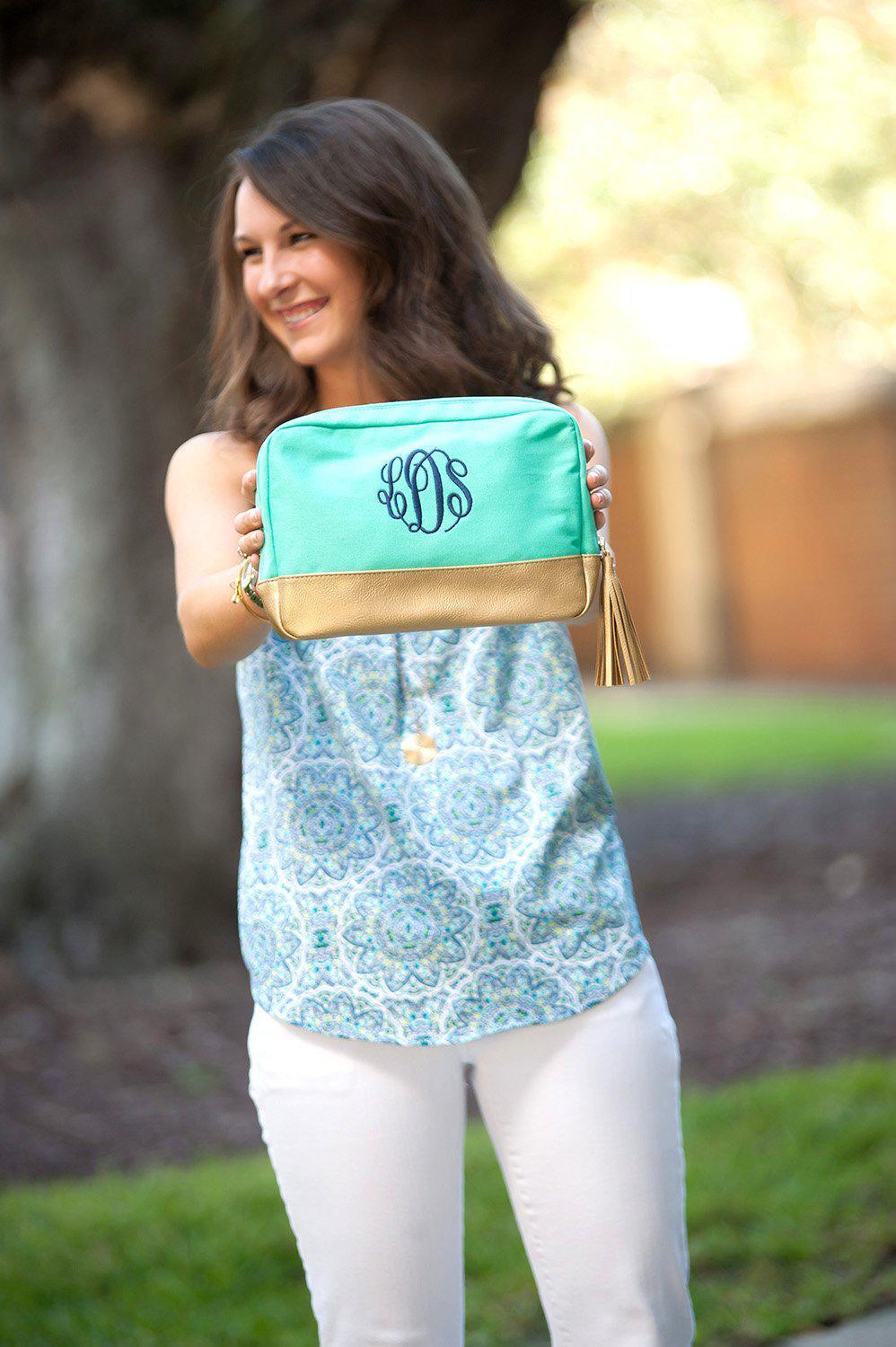 Mint Cabana Cosmetic Bag - Personalized-Bag-Viv&Lou-Top Notch Gift Shop