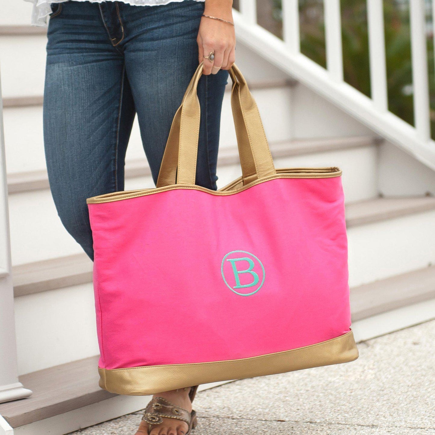 Hot Pink Cabana Tote - Personalized-Bag-Viv&Lou-Top Notch Gift Shop