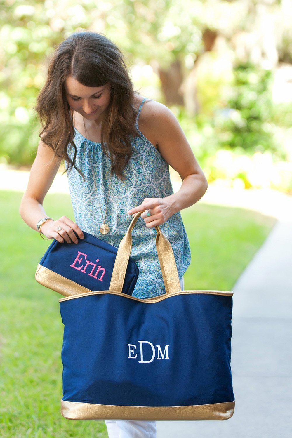 Navy Cabana Tote - Personalized-Bag-Viv&Lou-Top Notch Gift Shop