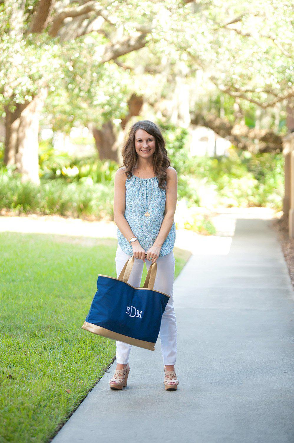 Navy Cabana Tote - Personalized-Bag-Viv&Lou-Top Notch Gift Shop