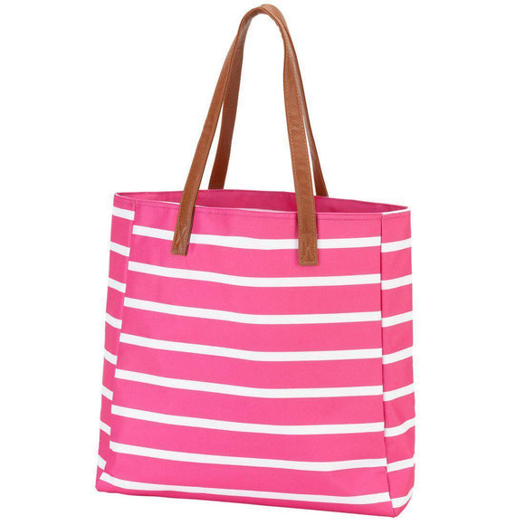 Hot Pink Stripe Tote - Personalized-Bag-Viv&Lou-Top Notch Gift Shop