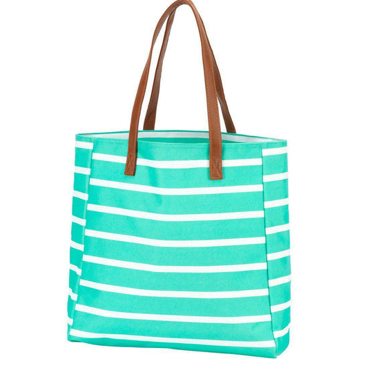 Mint Stripe Tote - Personalized-Bag-Viv&Lou-Top Notch Gift Shop