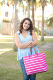 Hot Pink Stripe Tote - Personalized-Bag-Viv&Lou-Top Notch Gift Shop