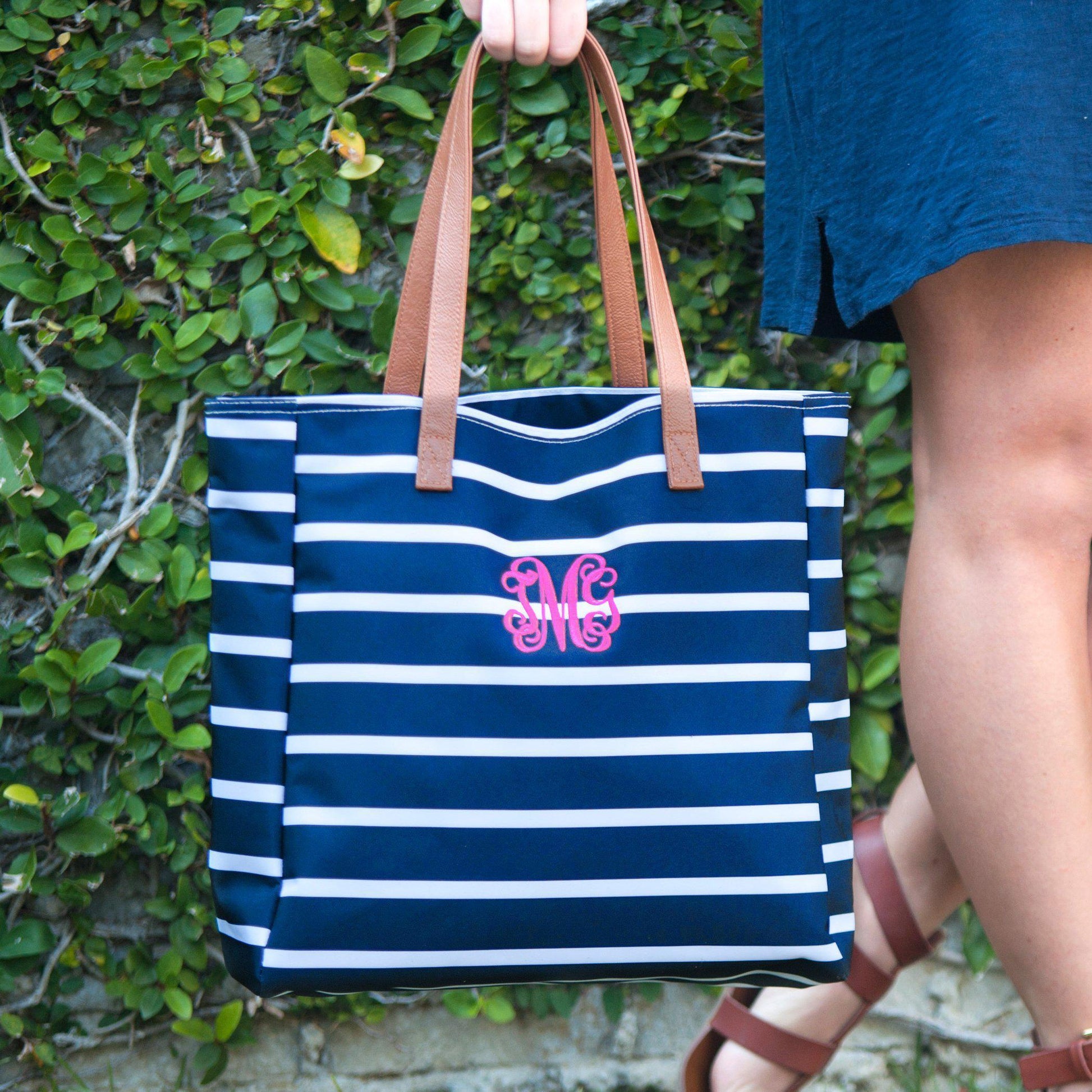 Navy Stripe Tote - Personalized-Bag-Viv&Lou-Top Notch Gift Shop