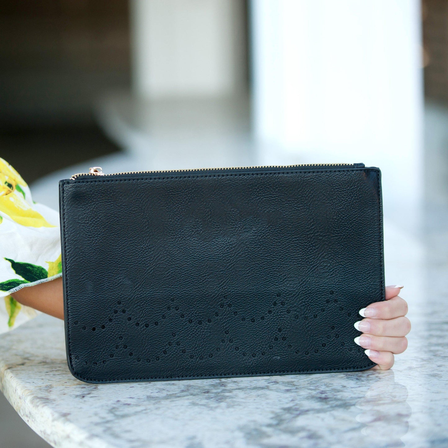 Black Ava Vegan Leather Clutch - Personalized-Bag-Viv&Lou-Top Notch Gift Shop