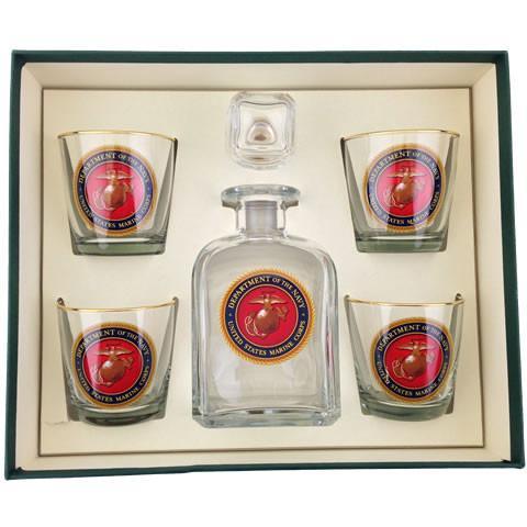 Marines Logo 5 Piece Decanter Set-Decanter-Richard E. Bishop-Top Notch Gift Shop