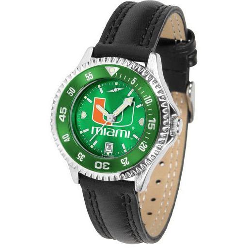 Miami Hurricanes Ladies Competitor Ano Poly/Leather Band Watch w/ Colored Bezel-Watch-Suntime-Top Notch Gift Shop