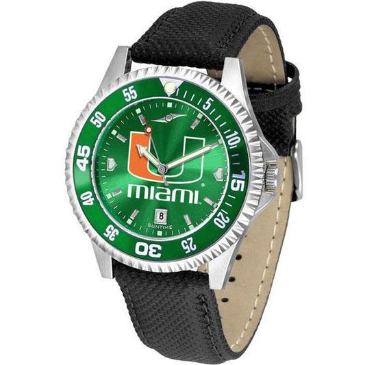 Miami Hurricanes Mens Competitor Ano Poly/Leather Band Watch w/ Colored Bezel-Watch-Suntime-Top Notch Gift Shop