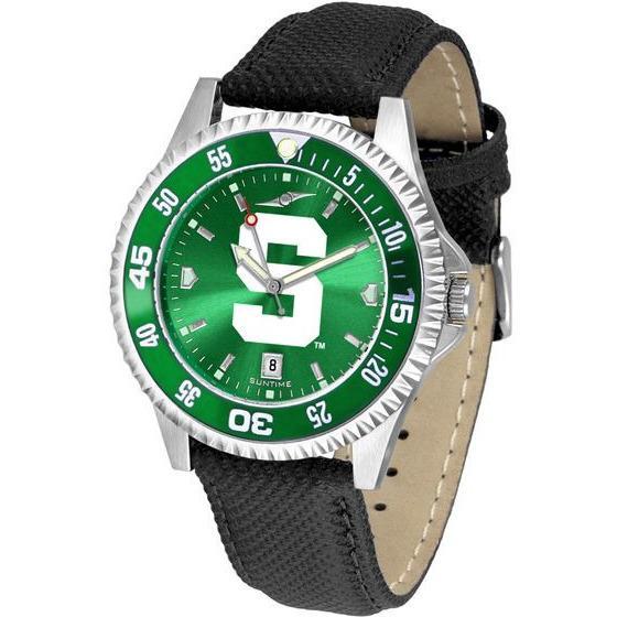 Michigan State Spartans Mens Competitor Ano Poly/Leather Band Watch w/ Colored Bezel-Watch-Suntime-Top Notch Gift Shop