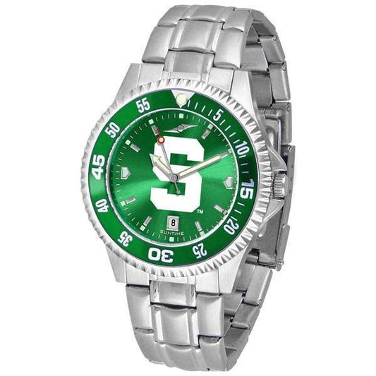Michigan State Spartans Mens Competitor AnoChrome Steel Band Watch w/ Colored Bezel-Watch-Suntime-Top Notch Gift Shop