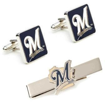 Milwaukee Brewers Cufflinks and Tie Bar Gift Set-Cufflinks-Cufflinks, Inc.-Top Notch Gift Shop