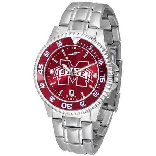 Mississippi State Bulldogs Mens Competitor AnoChrome Steel Band Watch w/ Colored Bezel-Watch-Suntime-Top Notch Gift Shop