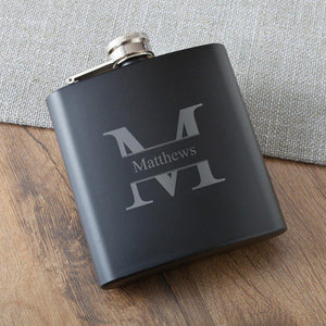 Stamped Monogram Black Matte Flask-Flask-JDS Marketing-Top Notch Gift Shop