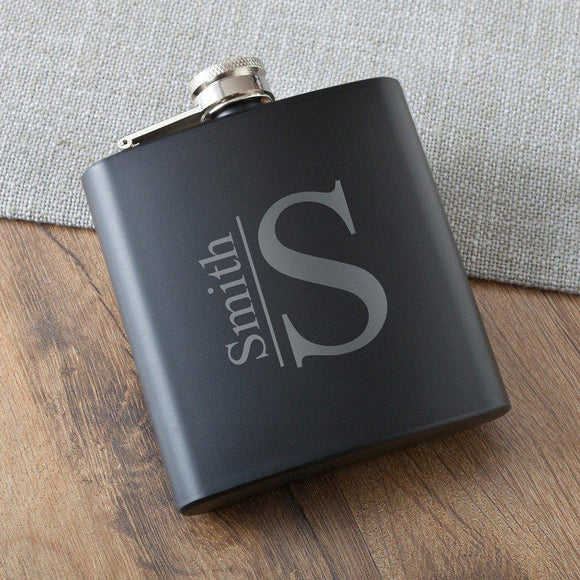 Modern Monogram Black Matte Flask-Flask-JDS Marketing-Top Notch Gift Shop