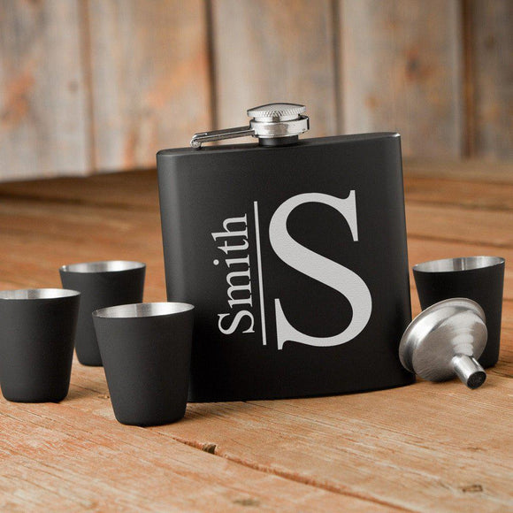 Modern Monogram Black Matte Flask Gift Set-Flask-JDS Marketing-Top Notch Gift Shop