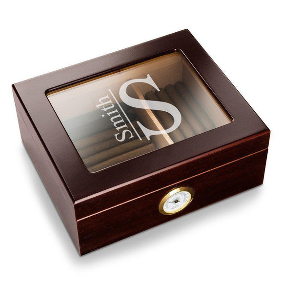 Monogrammed Triniad Glass Top Mahogany Humidor-Humidor-JDS Marketing-Top Notch Gift Shop