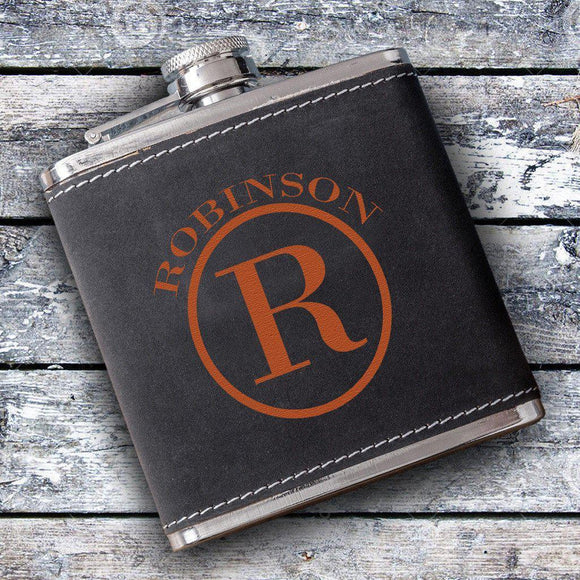 Circle Monogrammed Suede Flask-Flask-JDS Marketing-Top Notch Gift Shop