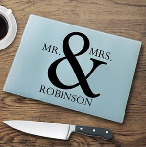 Mr. & Mrs. Personalized Glass Cutting Board-Cutting Board-JDS Marketing-Top Notch Gift Shop