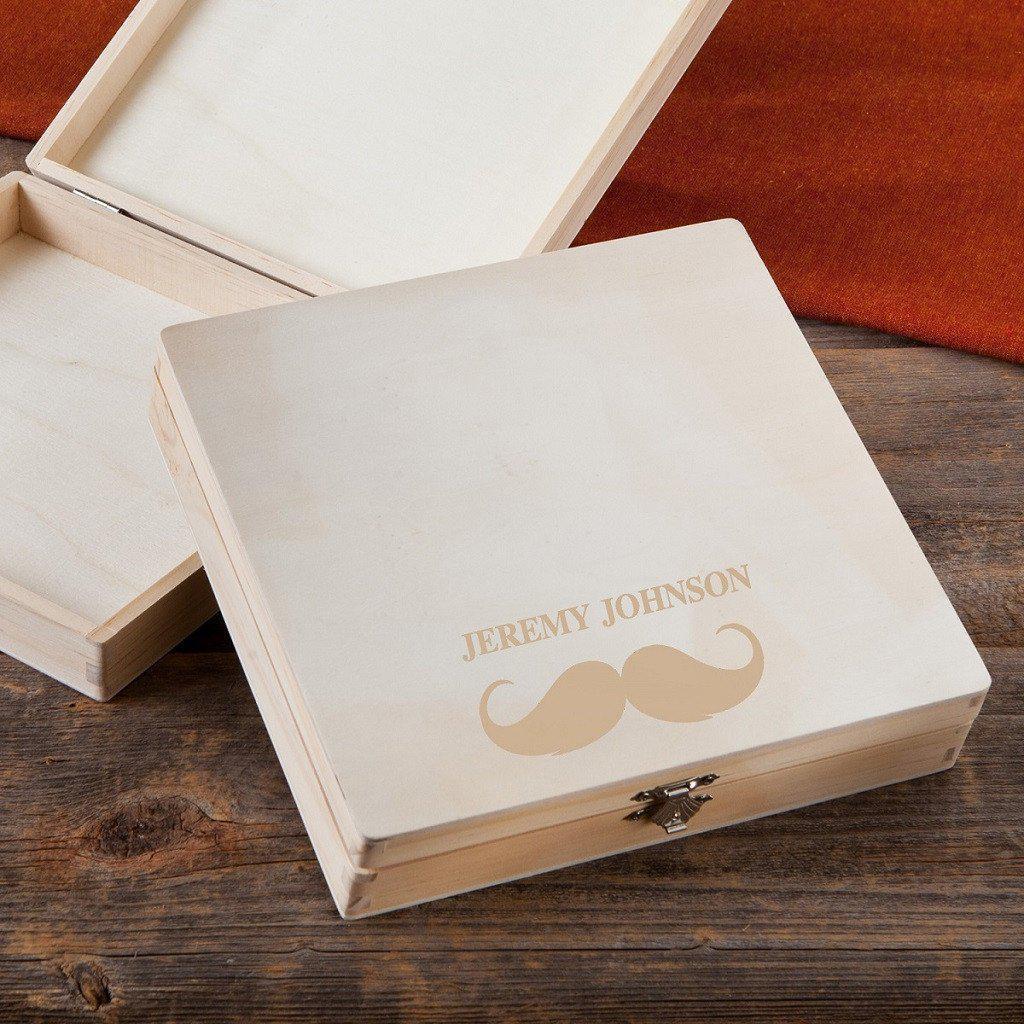 Mustache & Name Personalized Wooden Keepsake/Cigar Box-Keepsake Box-JDS Marketing-Top Notch Gift Shop