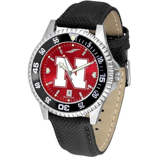 Nebraska Cornhuskers Mens Competitor Ano Poly/Leather Band Watch w/ Colored Bezel-Watch-Suntime-Top Notch Gift Shop