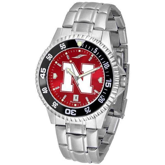 Nebraska Cornhuskers Mens Competitor AnoChrome Steel Band Watch w/ Colored Bezel-Watch-Suntime-Top Notch Gift Shop