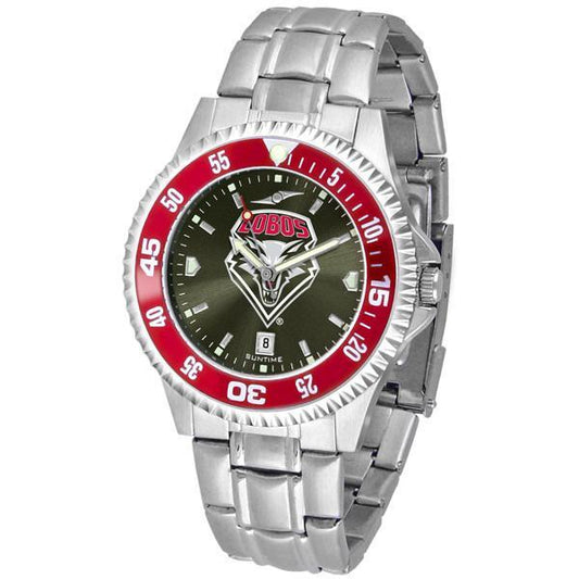 New Mexico Lobos Mens Competitor AnoChrome Steel Band Watch w/ Colored Bezel-Watch-Suntime-Top Notch Gift Shop