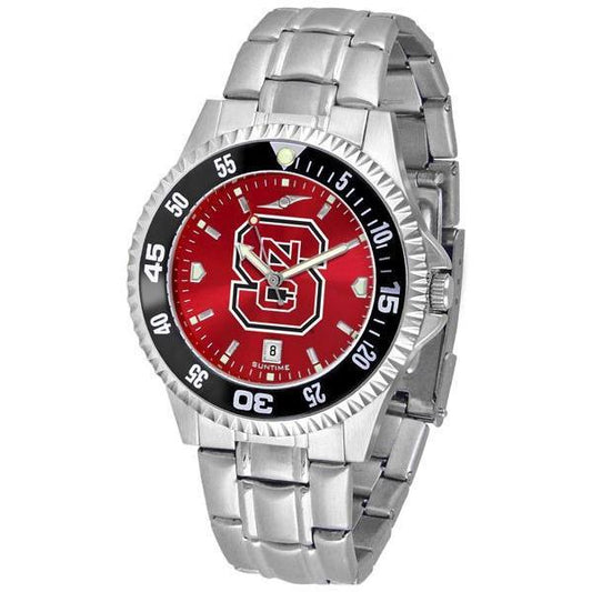 North Carolina State Wolfpack Mens Competitor AnoChrome Steel Band Watch w/ Colored Bezel-Watch-Suntime-Top Notch Gift Shop