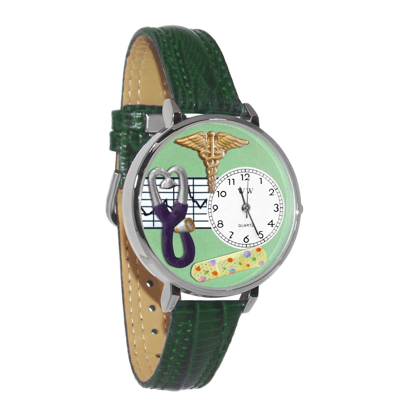 Nurse 2 Green Watch in Silver (Large)-Watch-Whimsical Gifts-Top Notch Gift Shop