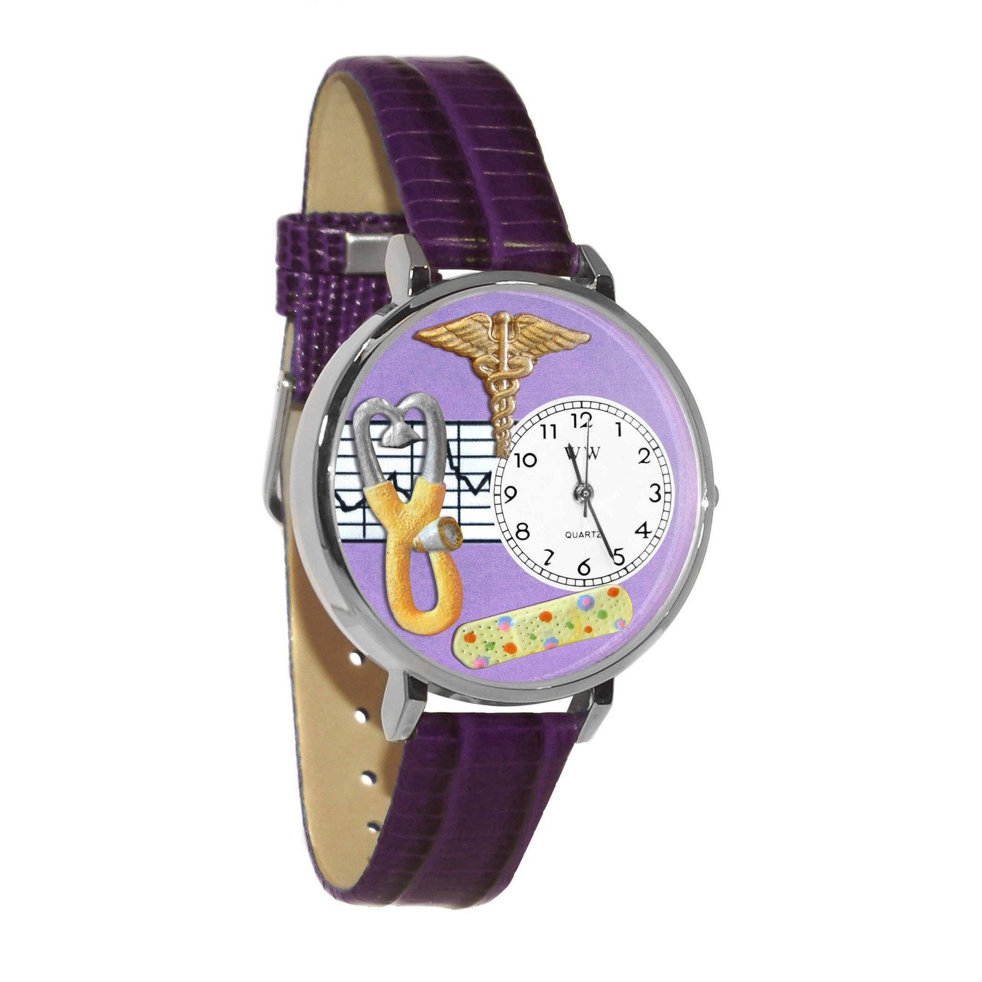 Nurse 2 Purple Watch in Silver (Large)-Watch-Whimsical Gifts-Top Notch Gift Shop