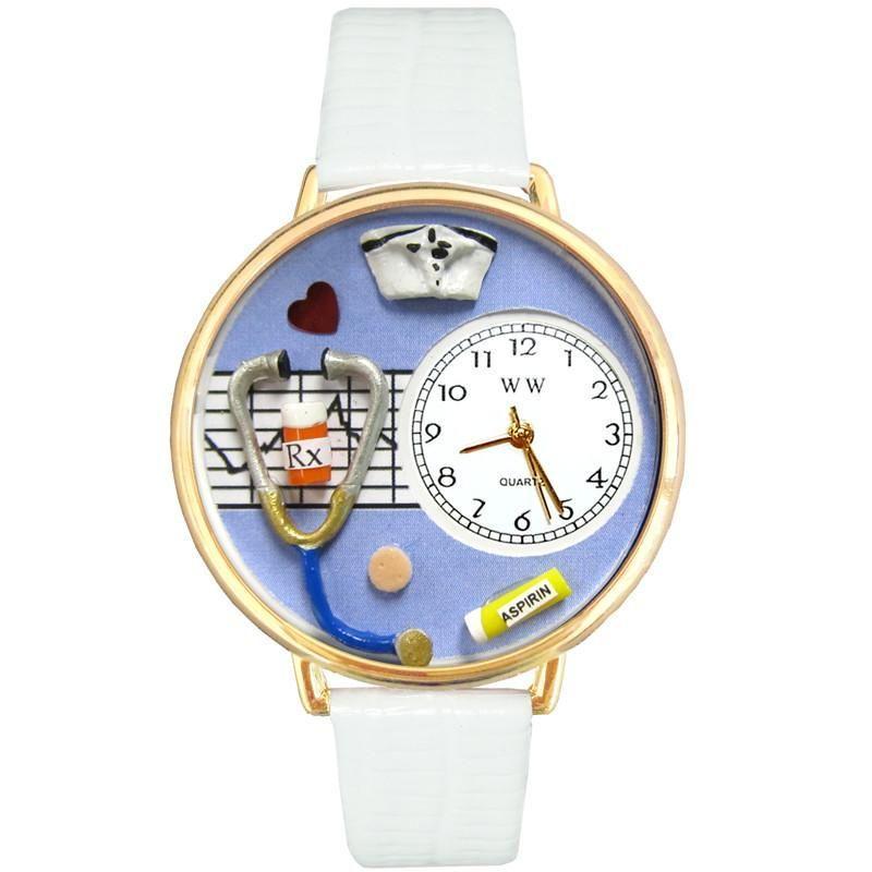 Nurse Blue Watch in Gold (Large)-Watch-Whimsical Gifts-Top Notch Gift Shop