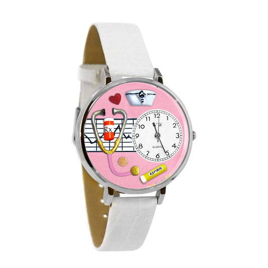 Nurse Pink Watch in Silver (Large)-Watch-Whimsical Gifts-Top Notch Gift Shop