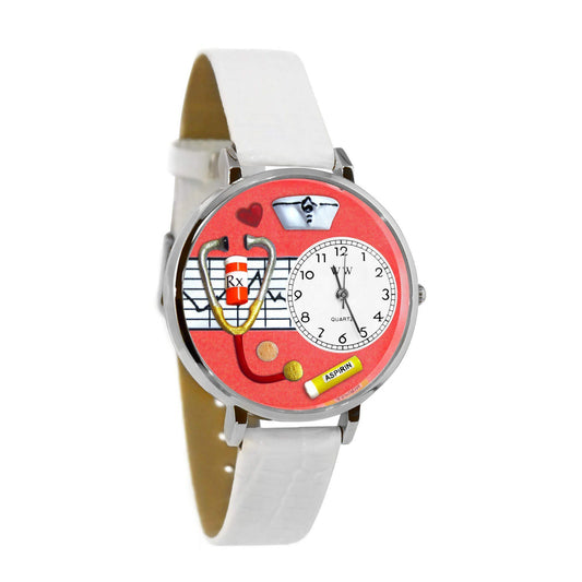 Nurse Red Watch in Silver (Large)-Watch-Whimsical Gifts-Top Notch Gift Shop