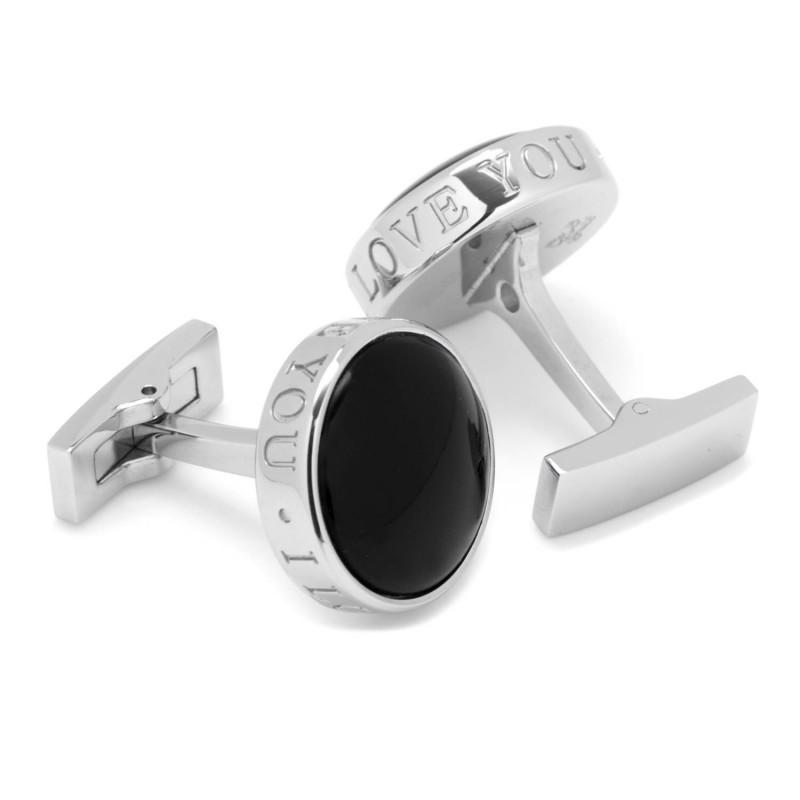 Onyx I Love You Stainless Steel Cufflinks-Cufflinks-Cufflinks, Inc.-Top Notch Gift Shop