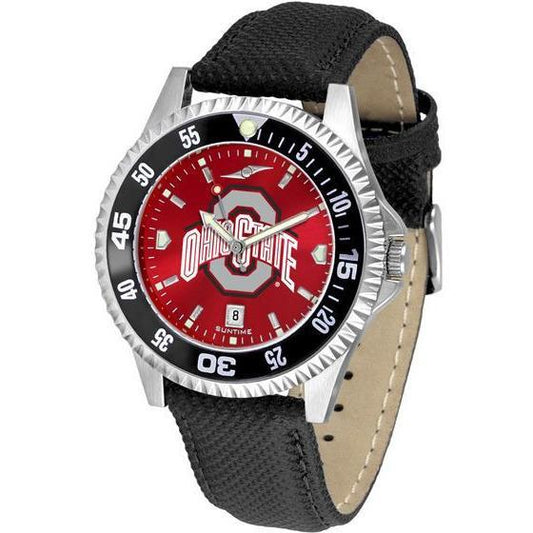 Ohio State Buckeyes Mens Competitor Ano Poly/Leather Band Watch w/ Colored Bezel-Watch-Suntime-Top Notch Gift Shop