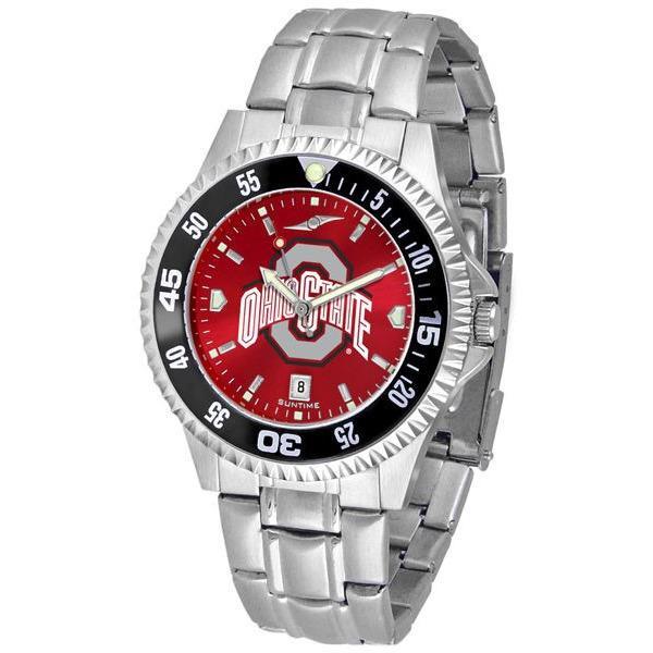 Ohio State Buckeyes Mens Competitor AnoChrome Steel Band Watch w/ Colored Bezel-Watch-Suntime-Top Notch Gift Shop