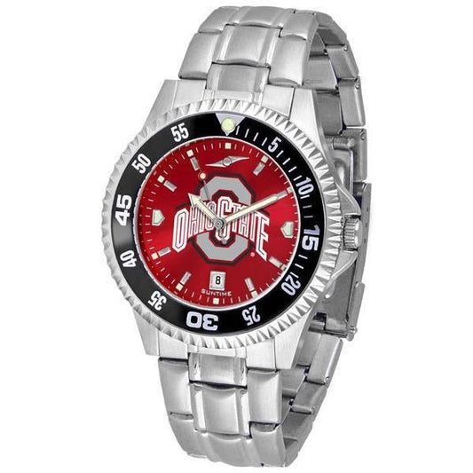Ohio State Buckeyes Mens Competitor AnoChrome Steel Band Watch w/ Colored Bezel-Watch-Suntime-Top Notch Gift Shop