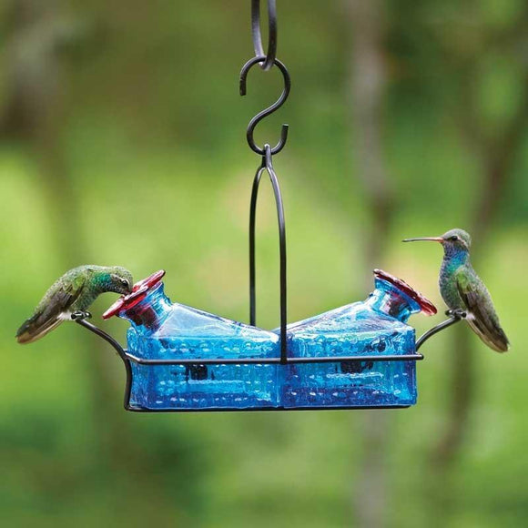 Basketweave 2 Perch Hummingbird Feeder - Blue-Bird Feeder-Parasol Gardens-Top Notch Gift Shop