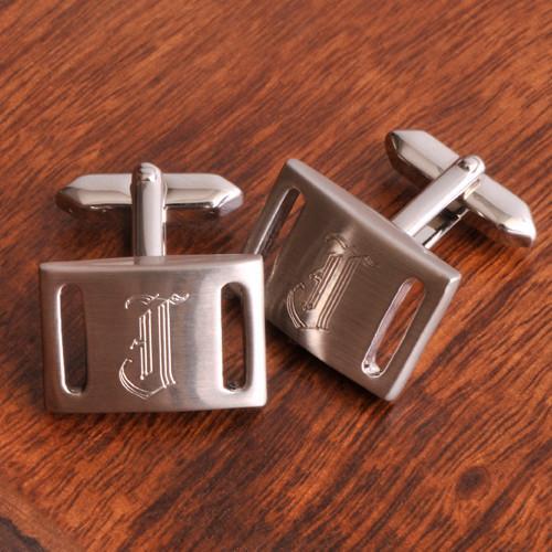 Brushed Silver Slotted Personalized Traditional Cufflinks-Cufflinks-JDS Marketing-Top Notch Gift Shop