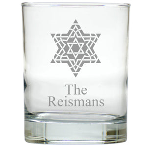 Fancy Star of David Old Fashion Glasses - SET OF 6 GLASS - Personalized-Rocks Glass-Carved Solutions-Top Notch Gift Shop