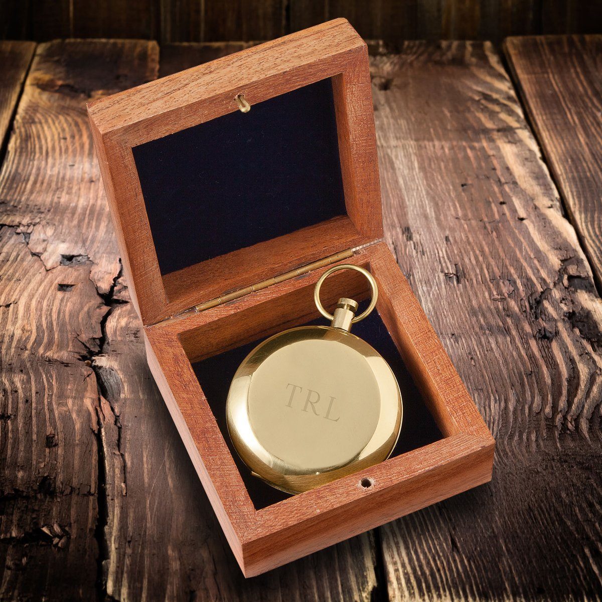 High Polish Gold Keepsake Compass with Wooden Box - Personalized-Compass-JDS Marketing-Top Notch Gift Shop